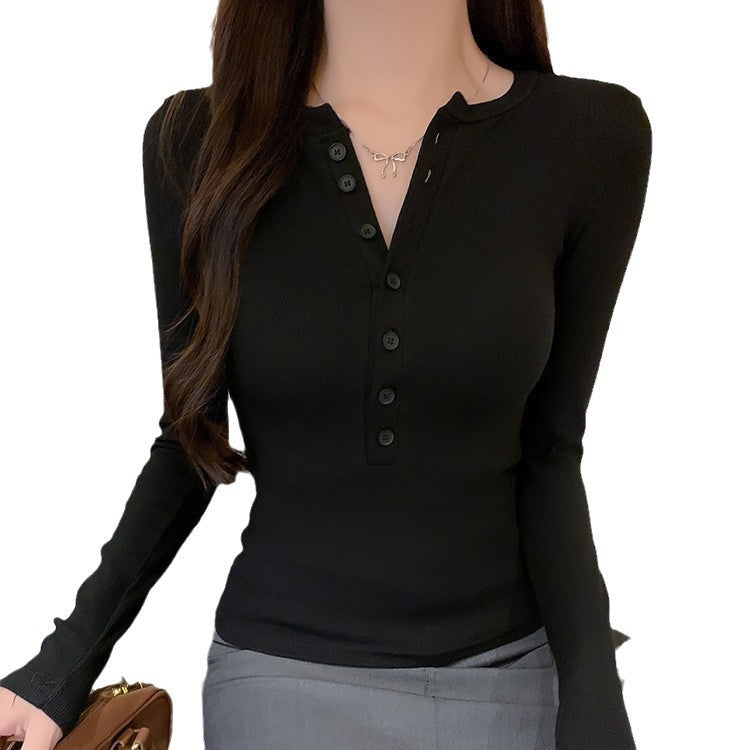 Hot girl tight-fitting long-sleeved T-shirt