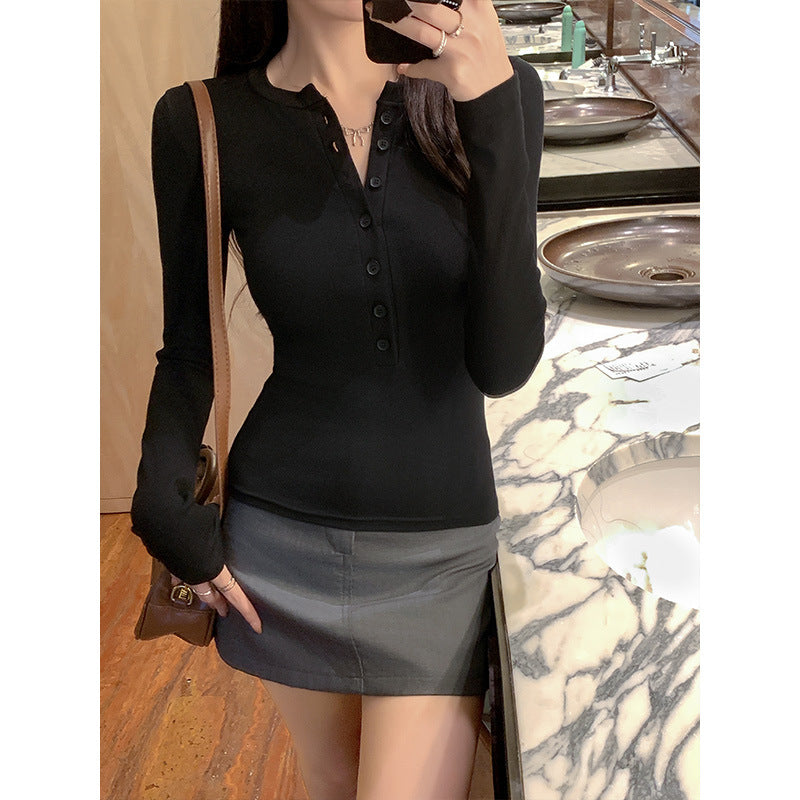 Hot girl tight-fitting long-sleeved T-shirt