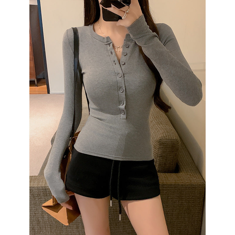 Hot girl tight-fitting long-sleeved T-shirt