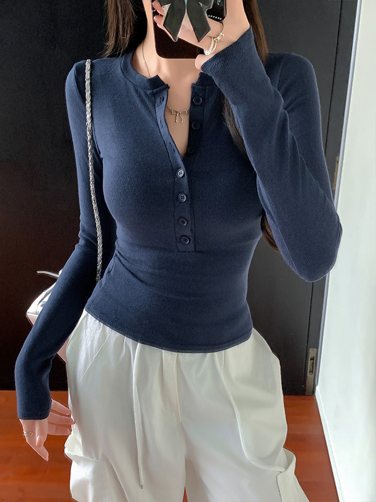 Hot girl tight-fitting long-sleeved T-shirt